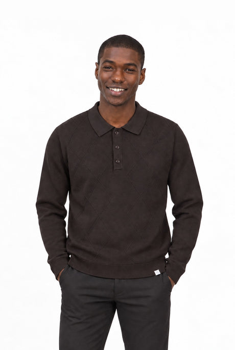 The Argyle Polo Sweater licorice – front