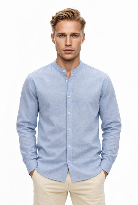 NOS036 oxford melange zen blue – Vorderansicht am Model