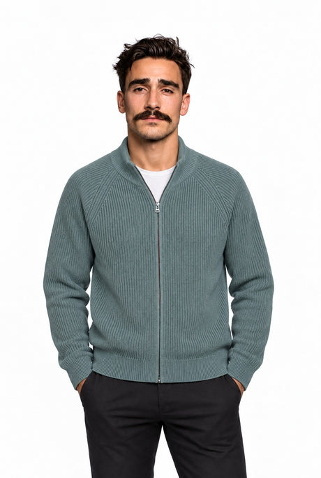 NOS044 zip cardigan jade green – Vorderansicht am Model