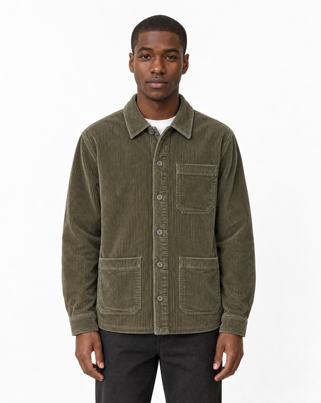 NAN0602D2 corduroy overshirt tea leaf front