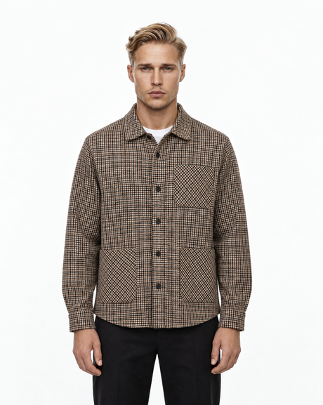 NAN0601D2 houndstooth overshirt cocoa front